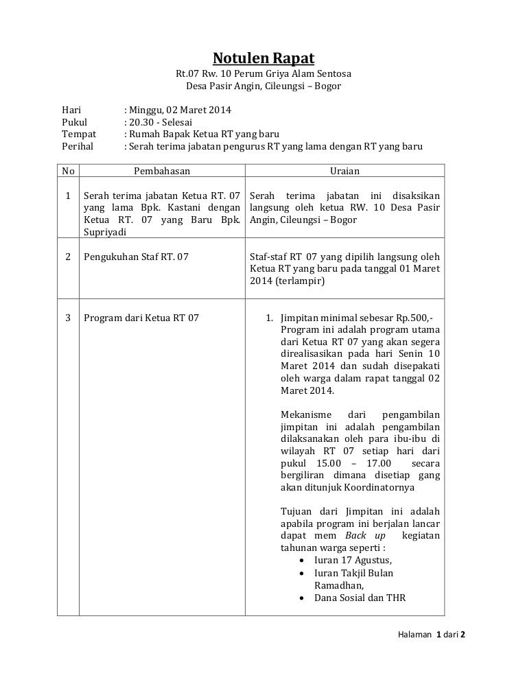 Detail Contoh Notulen Rapat Karang Taruna Nomer 43