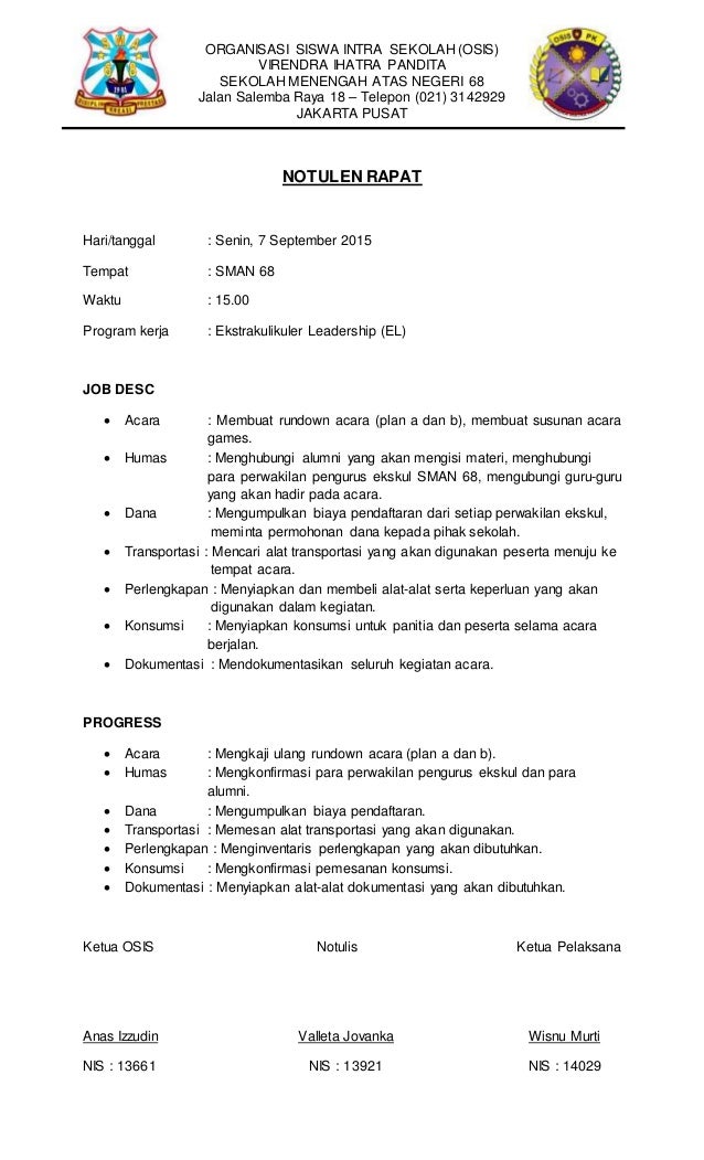 Detail Contoh Notulen Rapat Osis Nomer 14