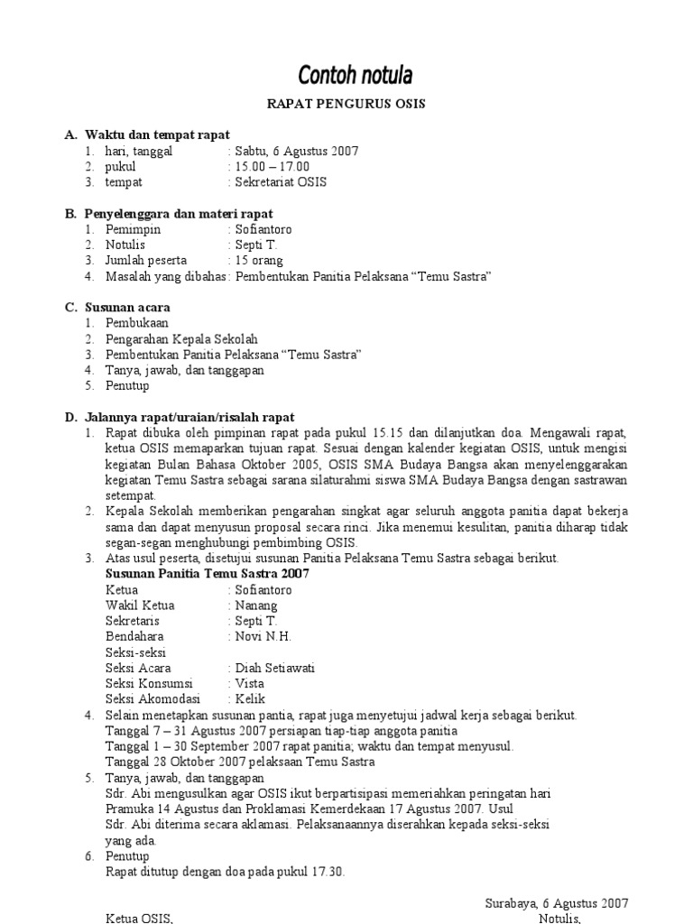 Detail Contoh Notulen Rapat Osis Nomer 17