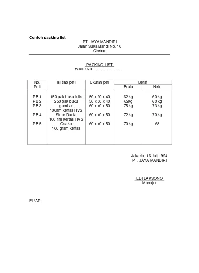 Detail Contoh Packing List Pengiriman Barang Nomer 10