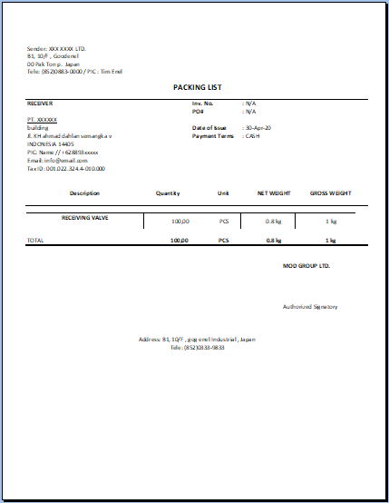 Detail Contoh Packing List Pengiriman Barang Nomer 6