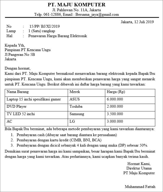 Contoh Penawaran Harga Jasa - KibrisPDR