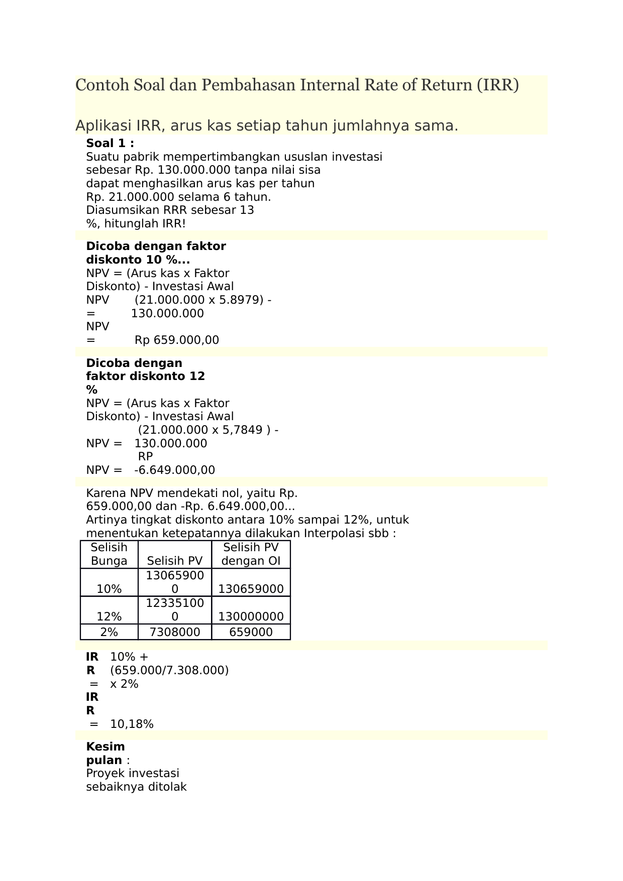 Contoh Perhitungan Irr - KibrisPDR