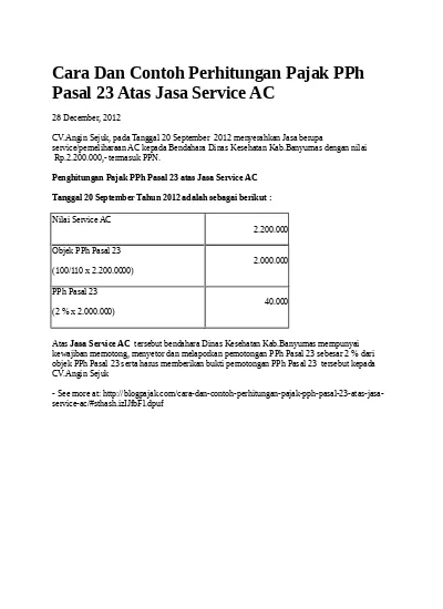 Detail Contoh Perhitungan Pph Pasal 23 Nomer 22