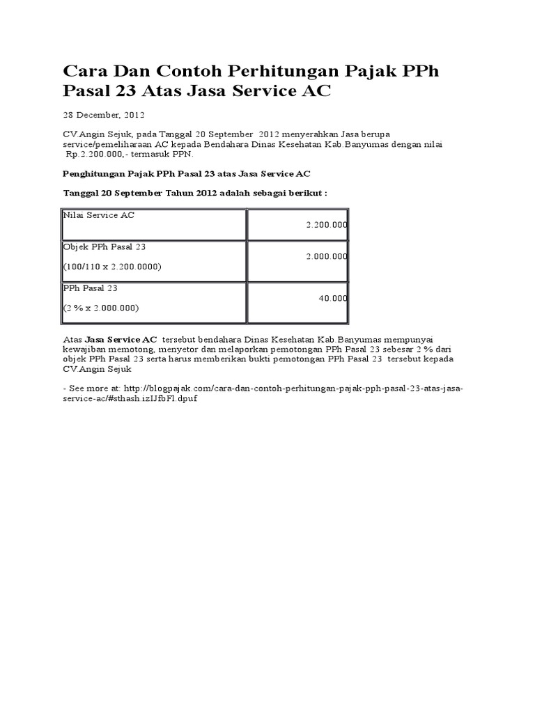 Detail Contoh Perhitungan Pph Pasal 23 Nomer 25