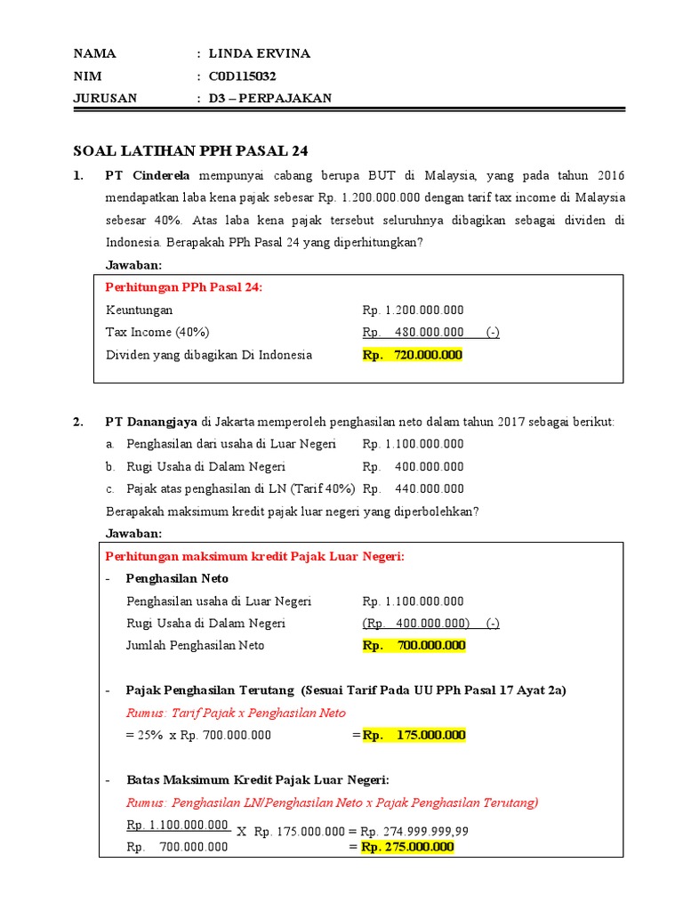 Detail Contoh Perhitungan Pph Pasal 24 Nomer 12