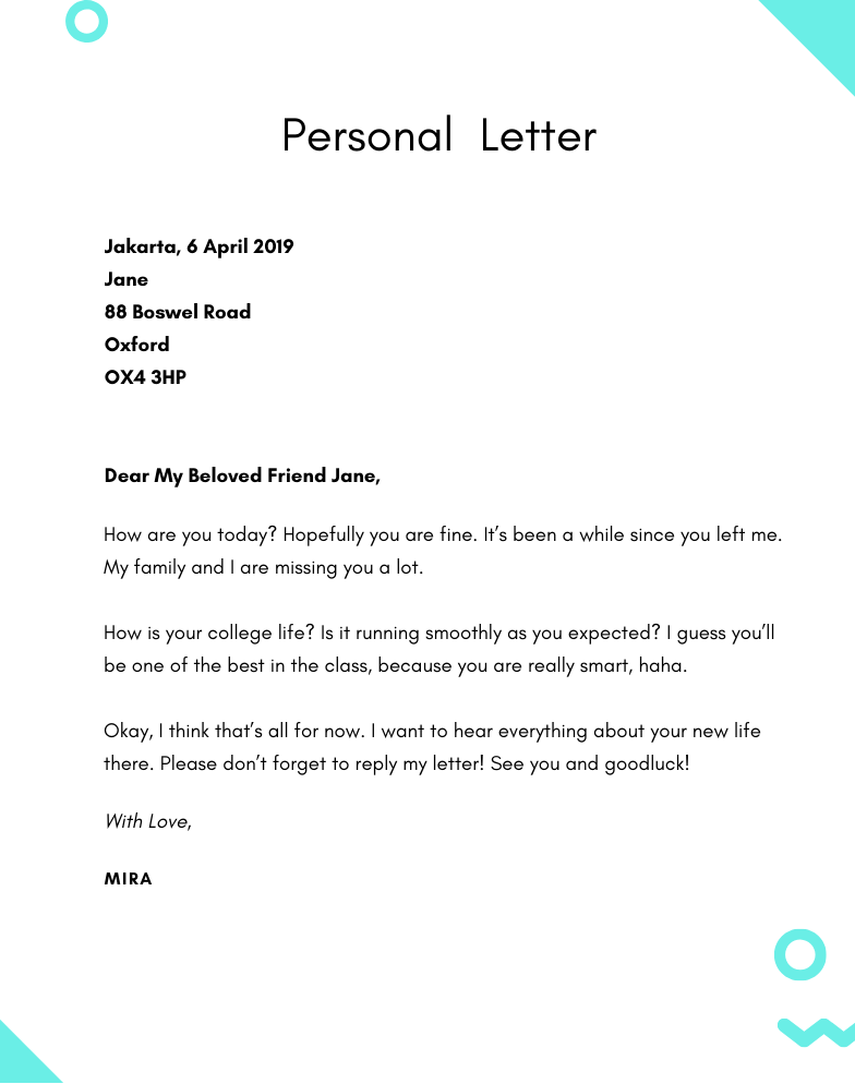 Detail Contoh Personal Letter Bahasa Inggris Nomer 5