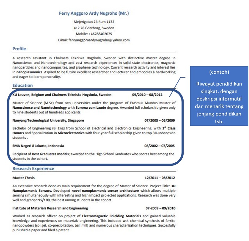 Detail Contoh Personal Resume Untuk Beasiswa Bank Indonesia Nomer 12