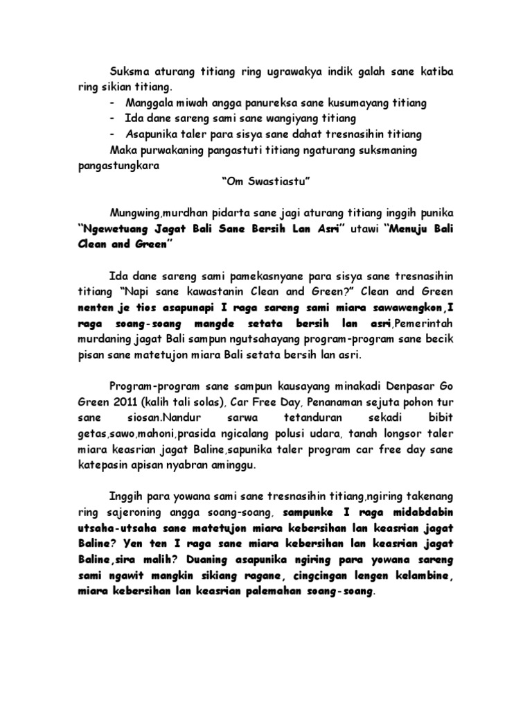 Detail Contoh Pidarta Bahasa Bali Pendek Nomer 2