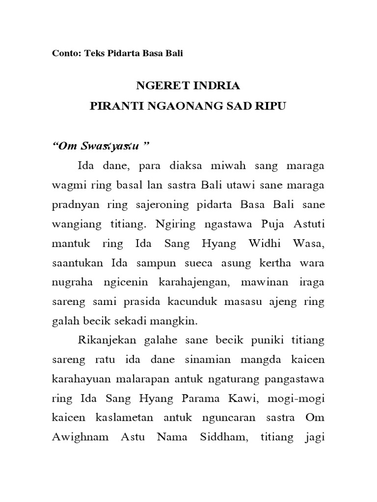 Contoh Pidato Bahasa Bali Singkat - KibrisPDR