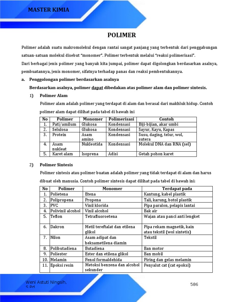 Detail Contoh Polimer Dan Kegunaannya Yang Tepat Adalah Nomer 16