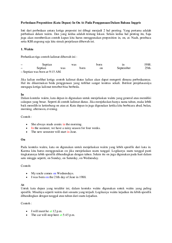 Detail Contoh Preposition At In On Bahasa Inggris Nomer 55