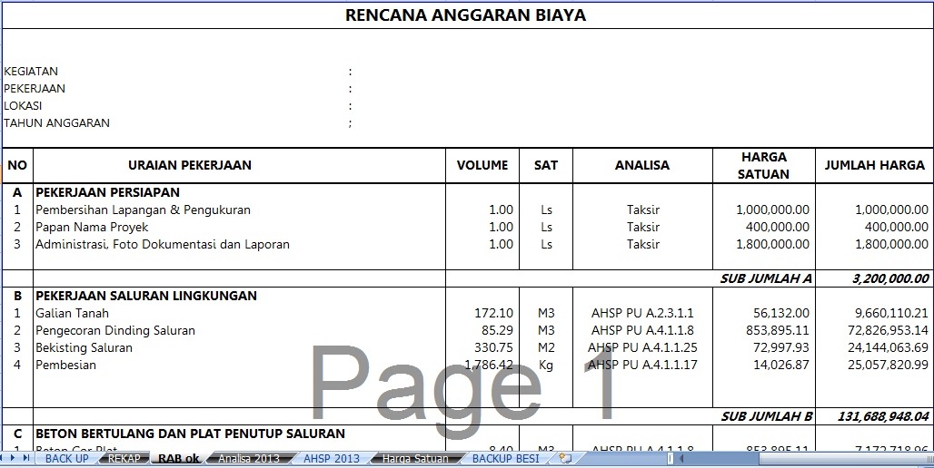 Detail Contoh Rab Drainase Excel Nomer 7