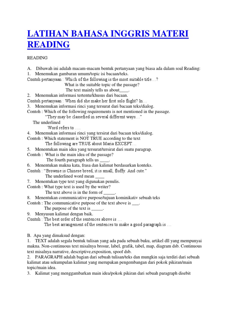 Detail Contoh Reading Text Bahasa Inggris Nomer 18