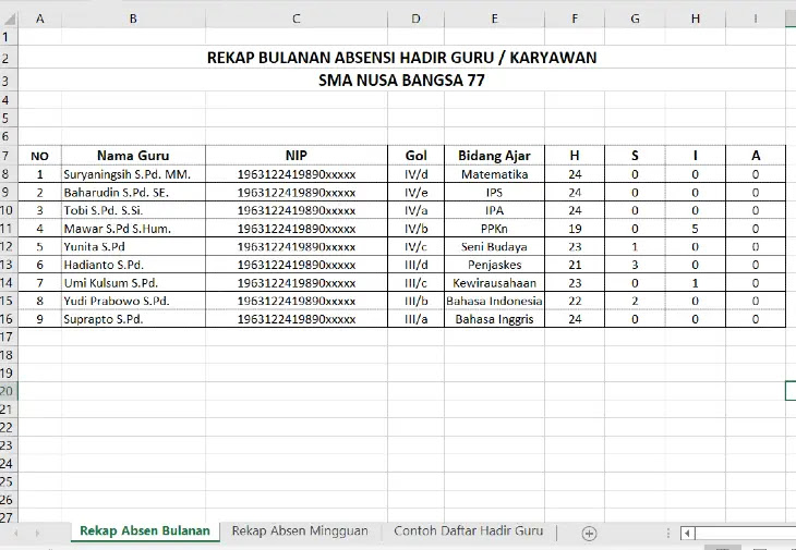 Detail Contoh Rekap Absensi Karyawan Excel Nomer 45