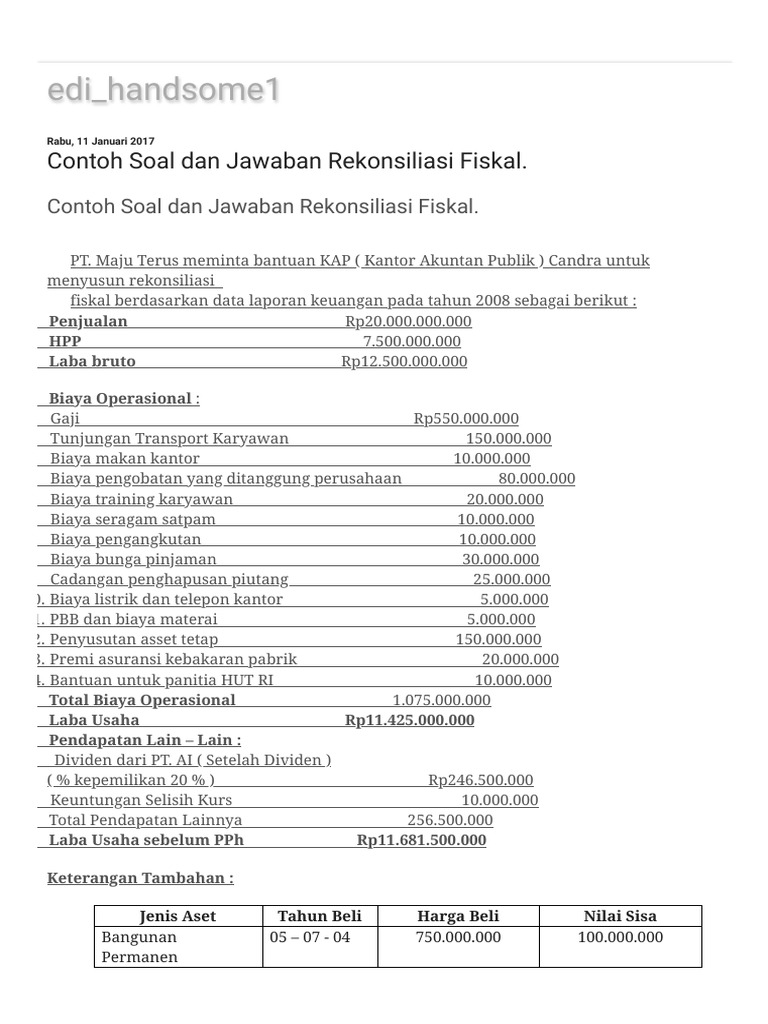 Detail Contoh Rekonsiliasi Fiskal Dan Jawabannya Nomer 38