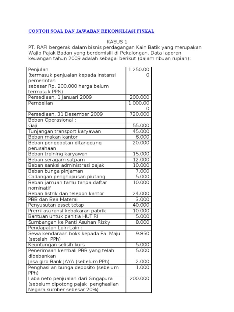 Detail Contoh Rekonsiliasi Fiskal Dan Jawabannya Nomer 6