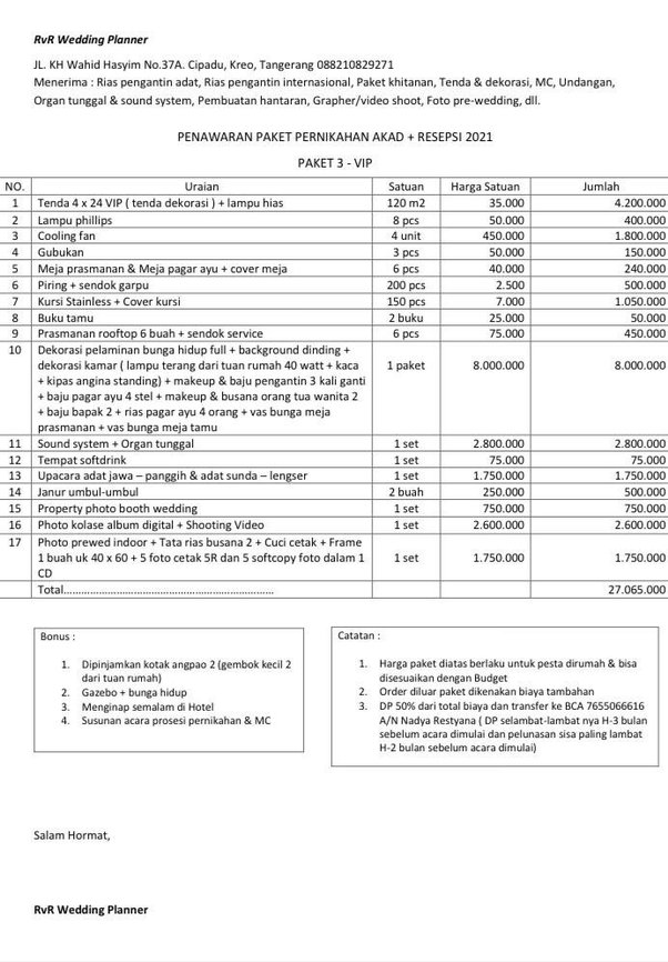 Detail Contoh Rincian Anggaran Biaya Pernikahan Sederhana Nomer 12