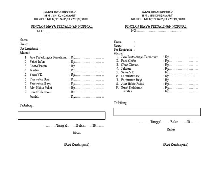 Detail Contoh Rincian Biaya Persalinan Normal Nomer 8