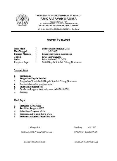 Detail Contoh Risalah Rapat Nomer 26