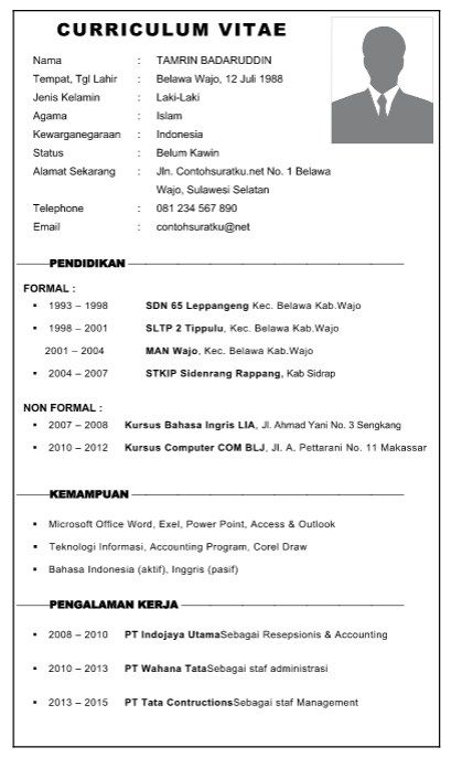 Detail Contoh Riwayat Hidup Untuk Lamaran Pekerjaan Nomer 34