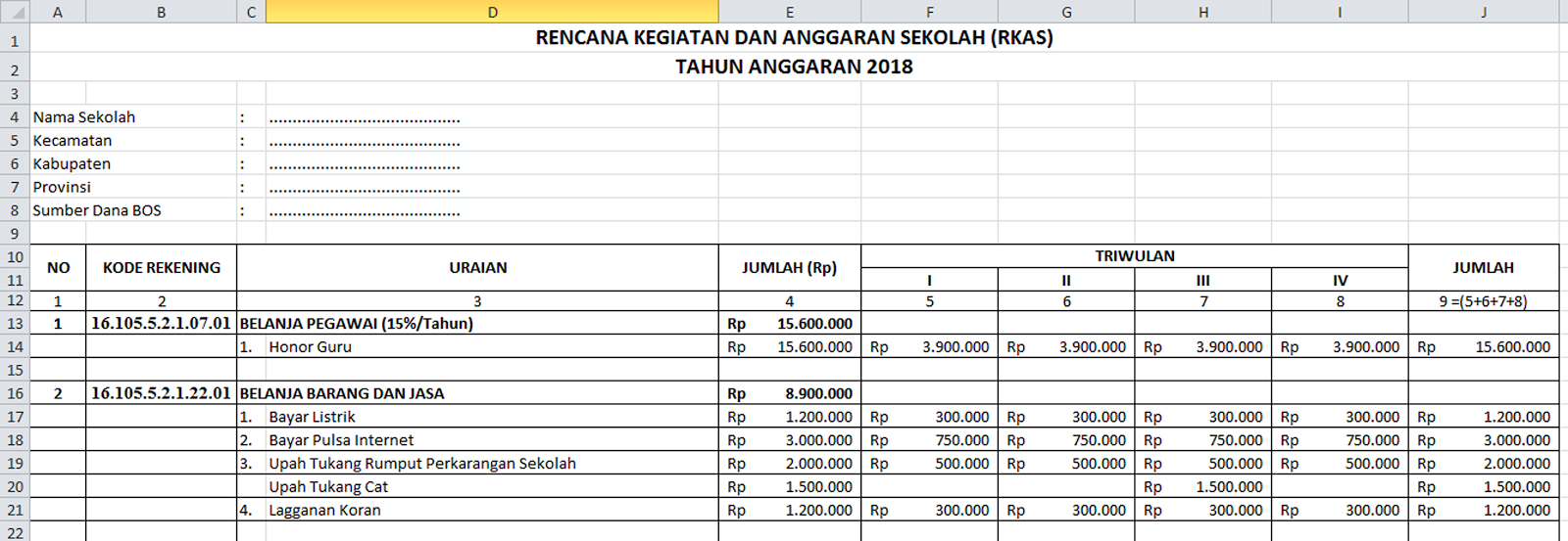 Detail Contoh Rkas Sd 2020 Format Excel Nomer 35