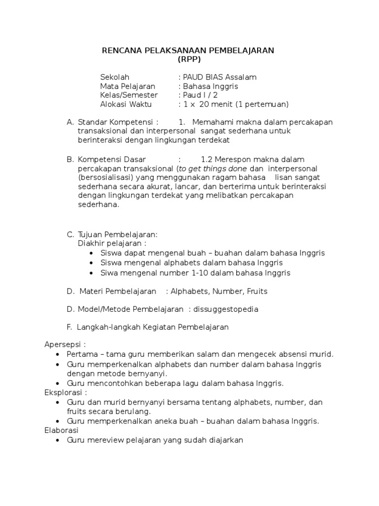 Detail Contoh Rpp Untuk Paud Nomer 2