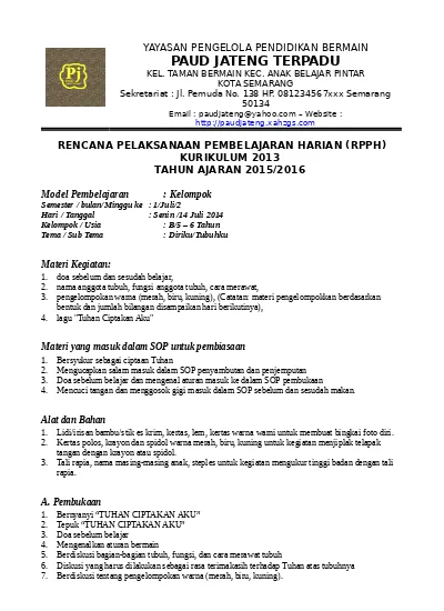 Detail Contoh Rpp Untuk Paud Nomer 12
