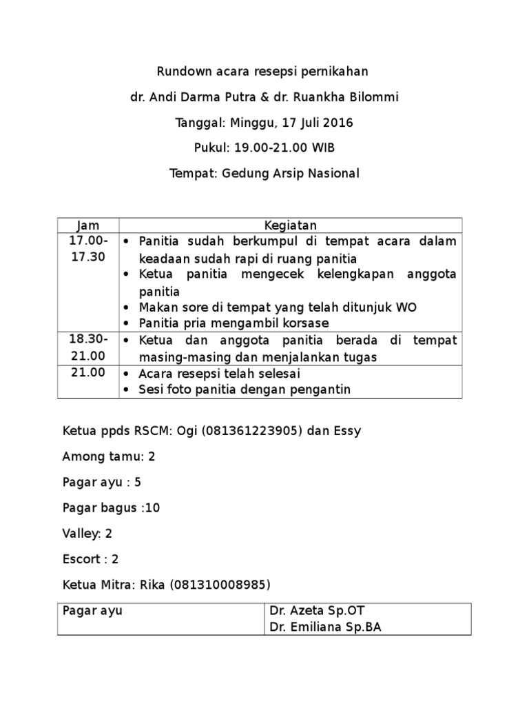 Detail Contoh Rundown Acara Pernikahan Nomer 31