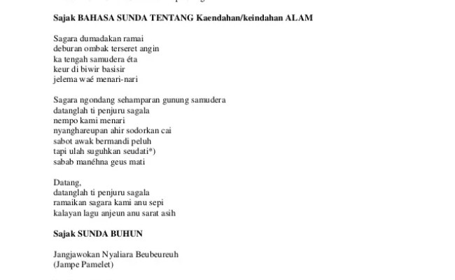 Detail Contoh Sajak Bahasa Sunda Karya Sendiri Nomer 3