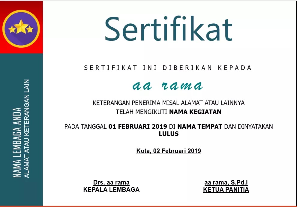 Detail Contoh Sertifikat Penghargaan Nomer 5