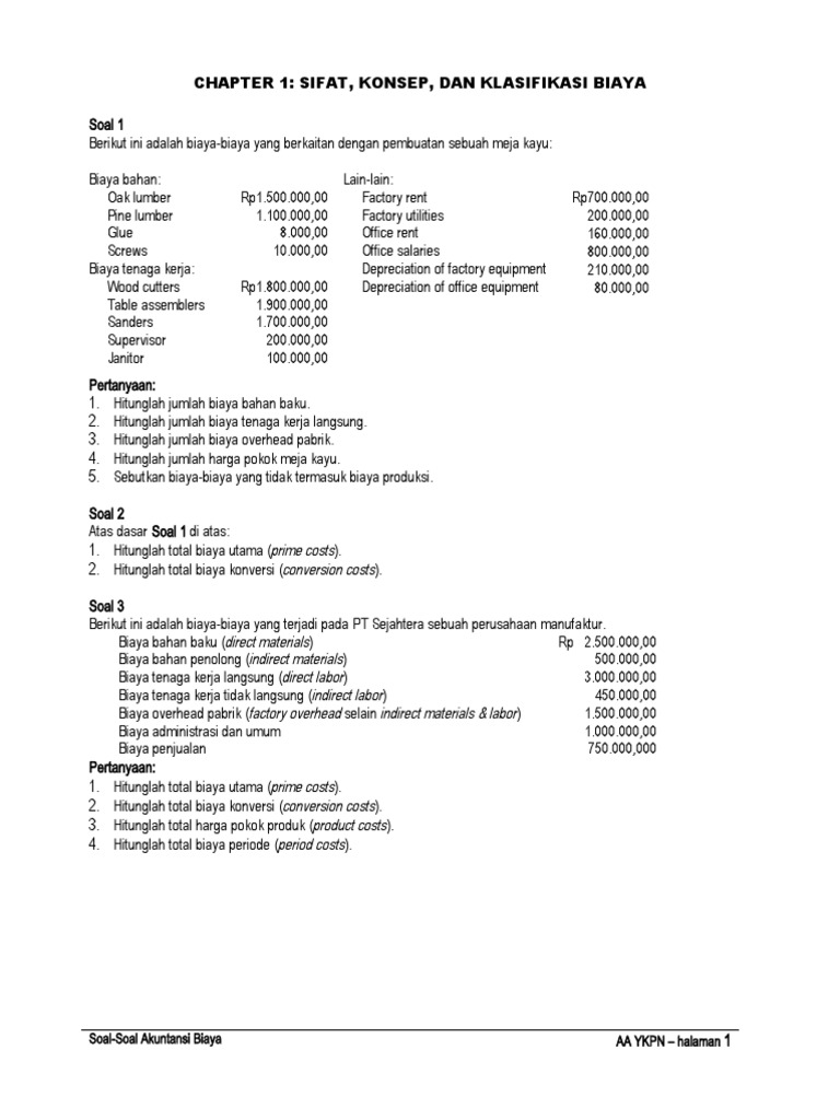 Detail Contoh Soal Akuntansi Biaya Nomer 30