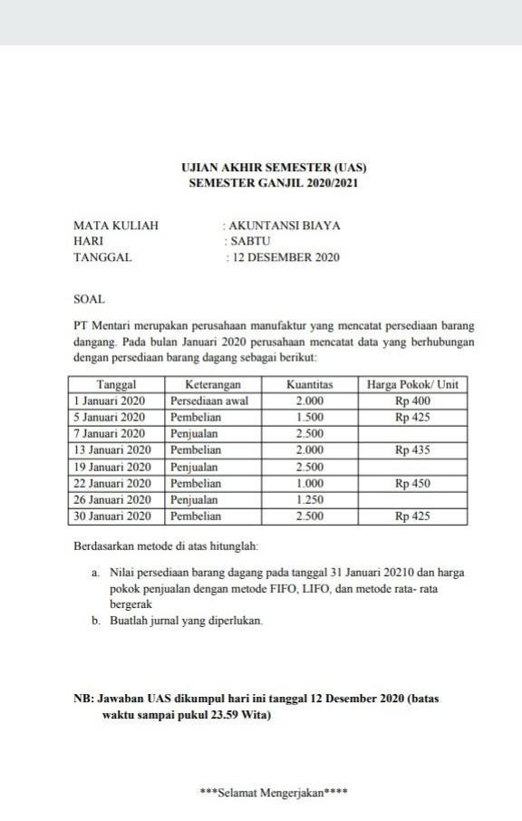 Detail Contoh Soal Akuntansi Biaya Dan Jawabannya Nomer 7