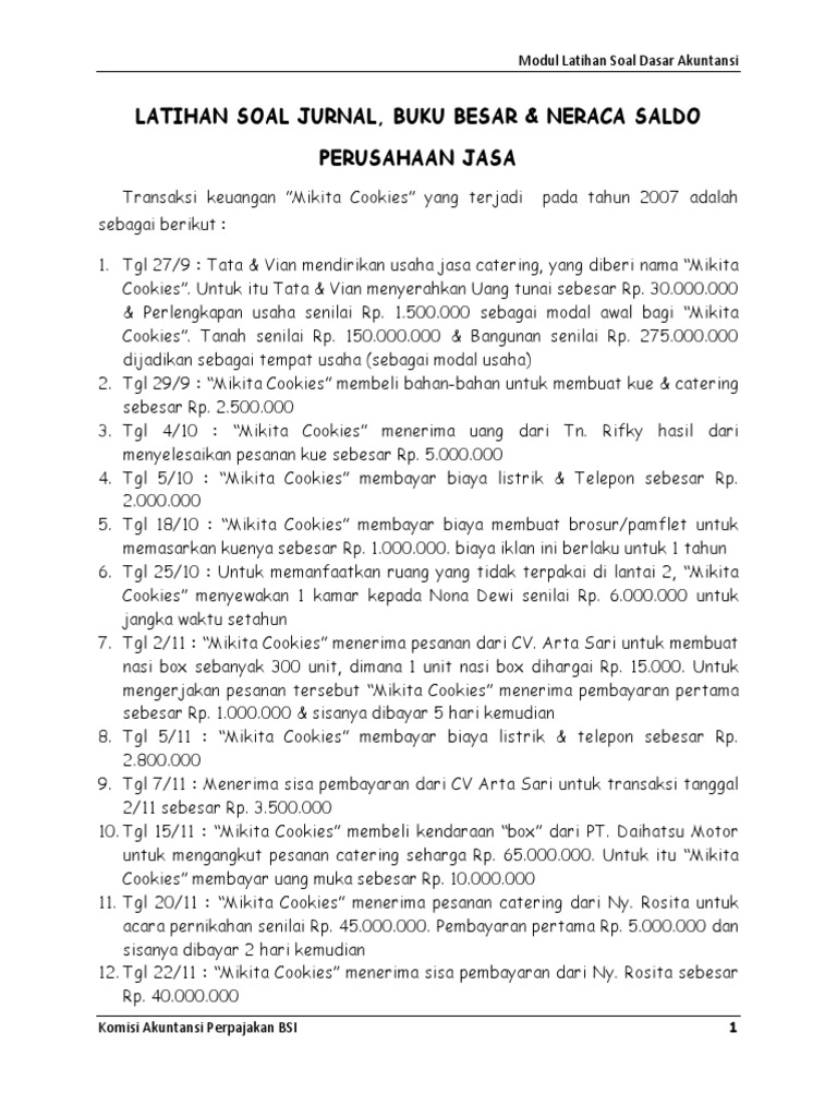 Detail Contoh Soal Akuntansi Perusahaan Jasa Jurnal Umum Sampai Laporan Keuangan Nomer 46