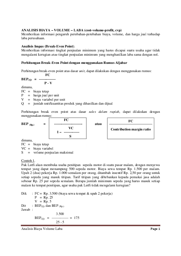 Detail Contoh Soal Analisis Biaya Volume Laba Nomer 14