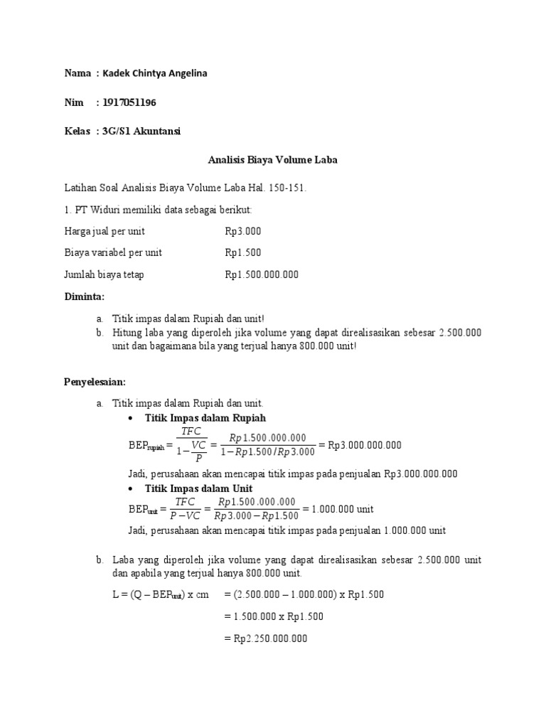 Detail Contoh Soal Analisis Biaya Volume Laba Nomer 18