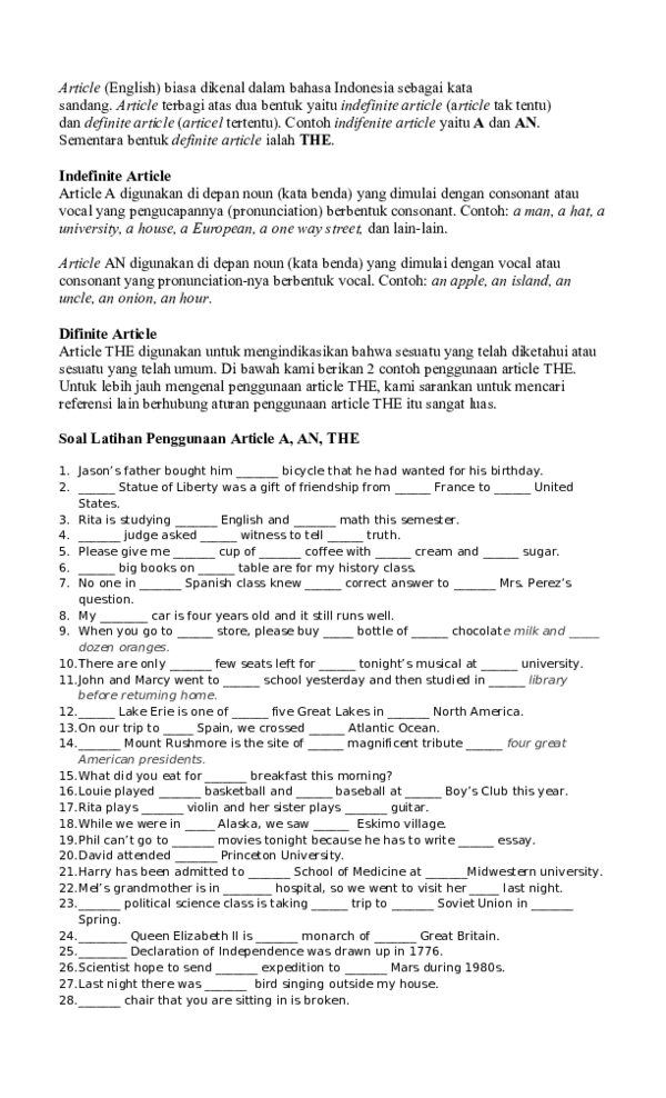 Detail Contoh Soal Article A An The Nomer 11