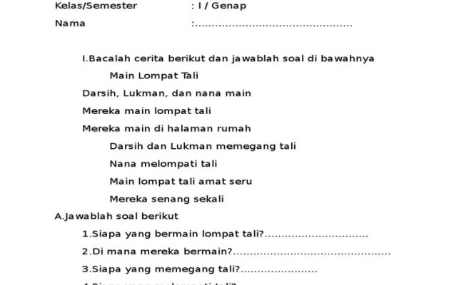 Detail Contoh Soal Bahasa Indonesia Kelas 1 Nomer 18