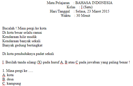 Detail Contoh Soal Bahasa Indonesia Kelas 1 Nomer 34