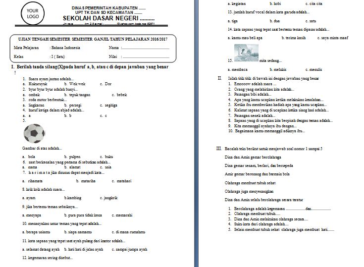 Detail Contoh Soal Bahasa Indonesia Kelas 1 Nomer 35