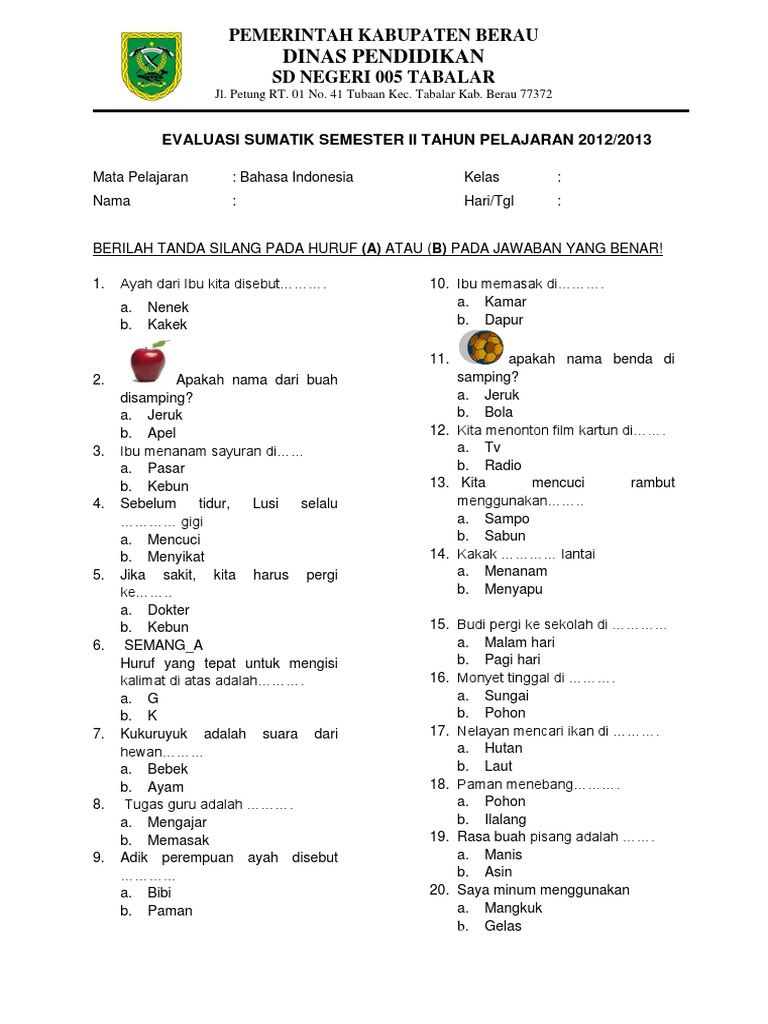 Detail Contoh Soal Bahasa Indonesia Kelas 1 Nomer 9