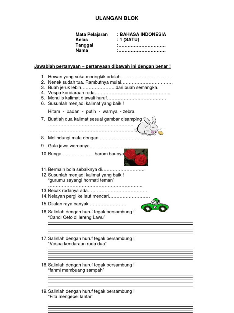 Detail Contoh Soal Bahasa Indonesia Kelas 1 Sd Nomer 9