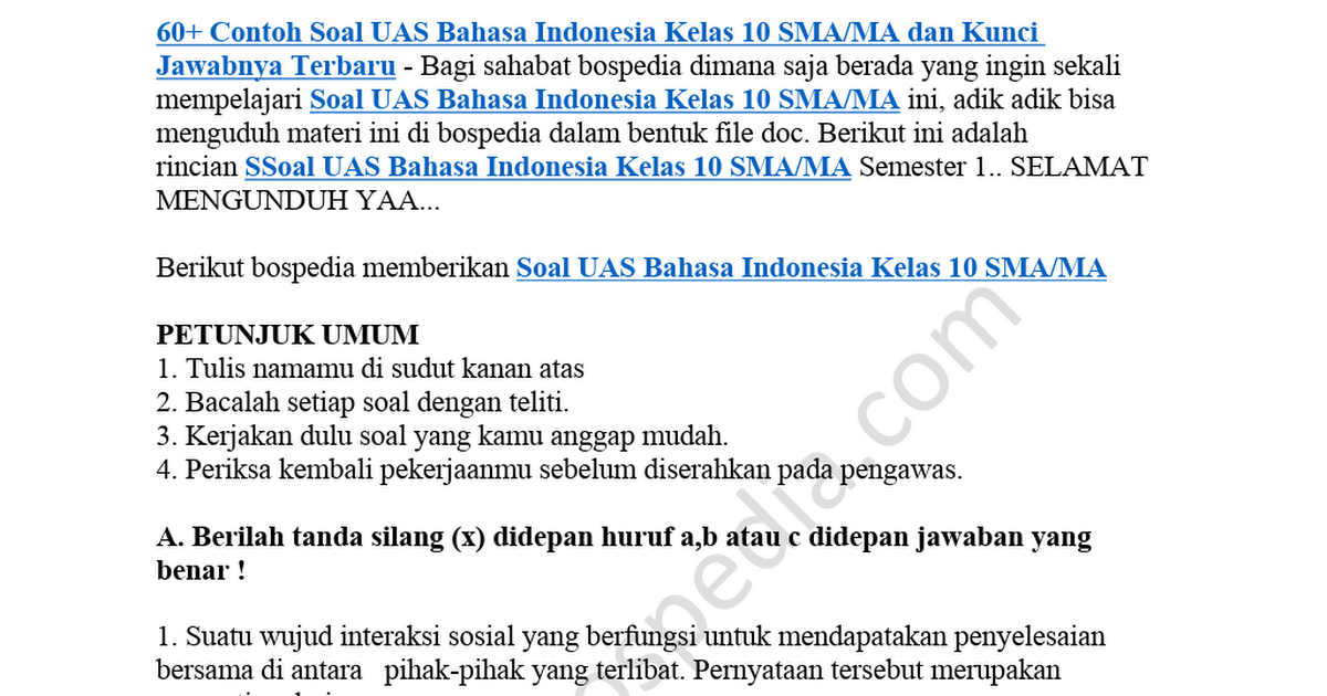 Detail Contoh Soal Bahasa Indonesia Kelas 10 Nomer 27