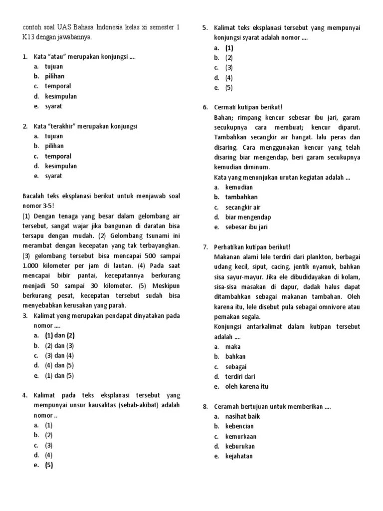 Download Contoh Soal Bahasa Indonesia Kelas 11 Nomer 18