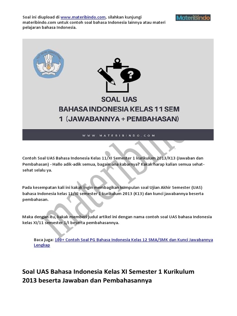 Detail Contoh Soal Bahasa Indonesia Kelas 11 Nomer 26