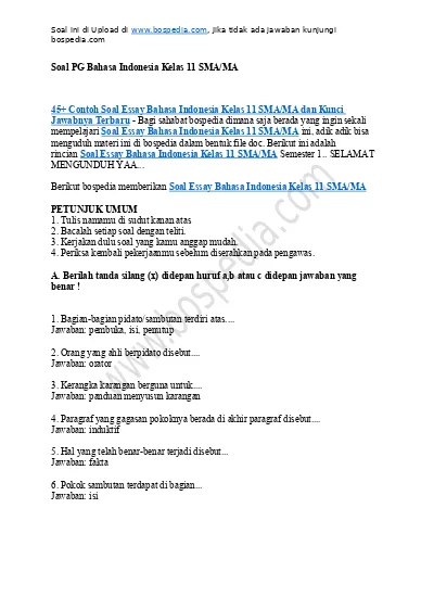 Detail Contoh Soal Bahasa Indonesia Kelas 11 Nomer 55