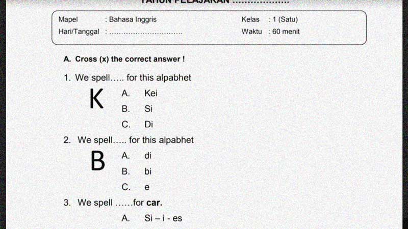 Detail Contoh Soal Bahasa Inggris Kelas 1 Nomer 11