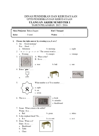 Detail Contoh Soal Bahasa Inggris Kelas 1 Nomer 12