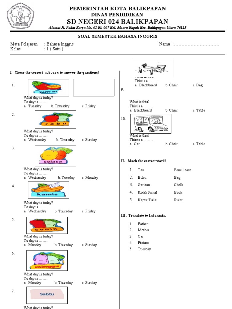 Detail Contoh Soal Bahasa Inggris Kelas 1 Nomer 13