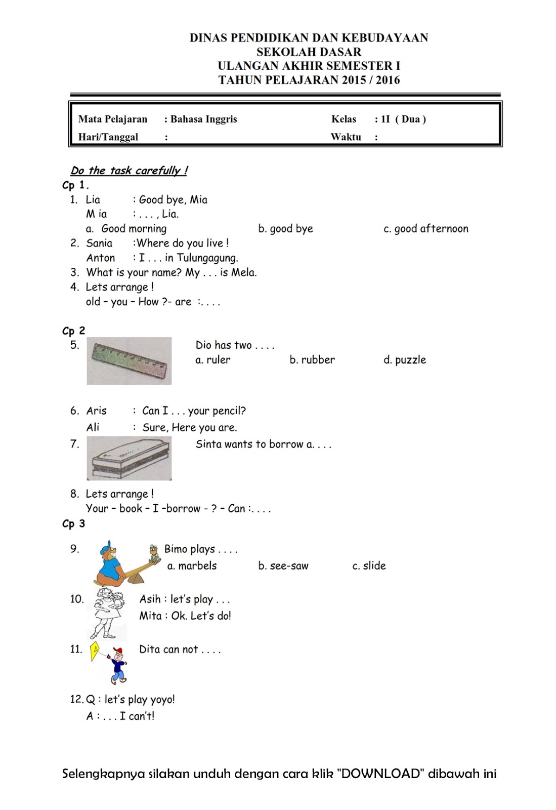 Detail Contoh Soal Bahasa Inggris Kelas 1 Nomer 19